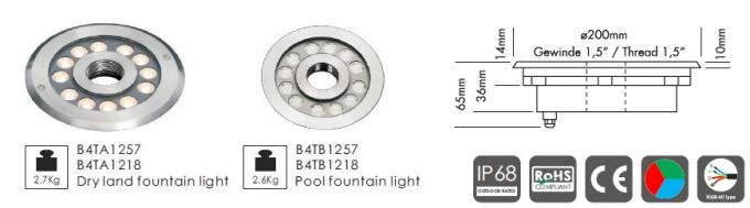 B4TB1257 B4TB1218 12 * luci centrali della fontana dello stagno di 2W Ejective LED con il diametro 182mm Front Cover IP68 del diametro impermeabile 0